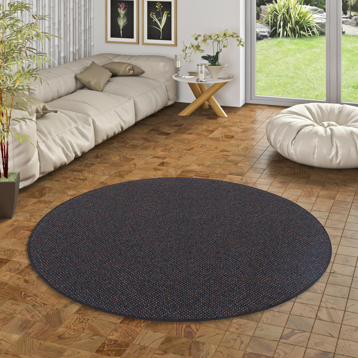 SCHLINGEN TEPPICH ALMA MELIERT RUND - Schwarz, Textil (200/200cm) - Snapstyle