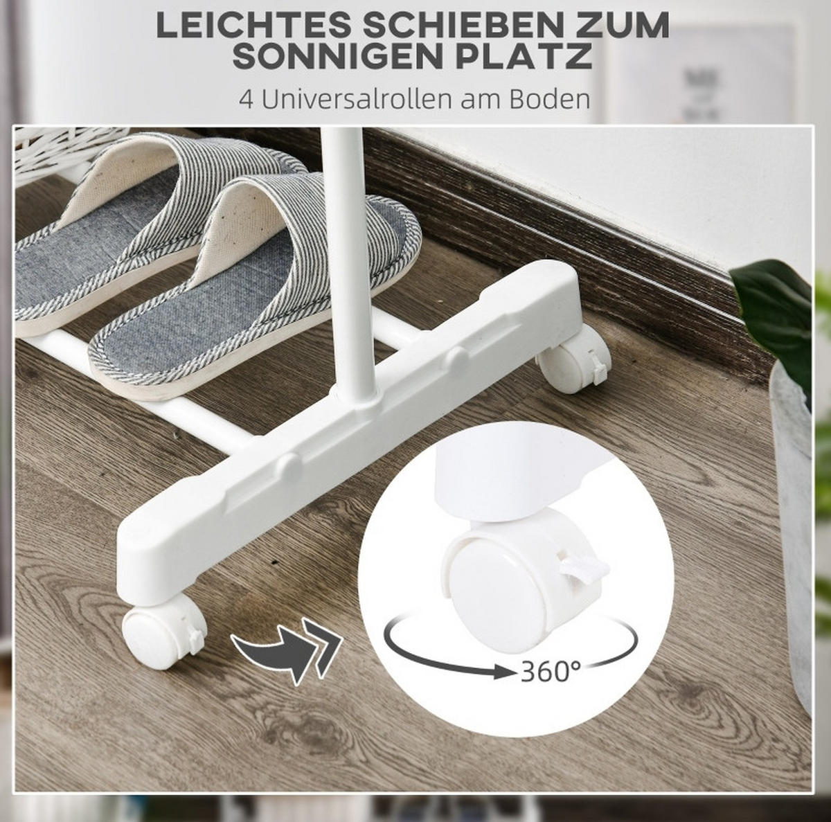 KLEIDERSTÄNDER 68,5/87-145/42 cm Weiß aus Edelstahl mit Rollen - Weiß, Metall (42/145/68.5cm) - OKMYHOME
