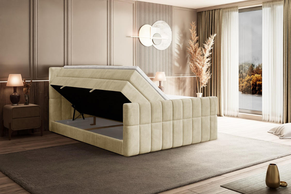 BOXSPRINGBETT MIAMI-Z KING - 200x200 - H3/H4 - Beige - Beige, Holzwerkstoff (200/200cm) - ALTDECOR