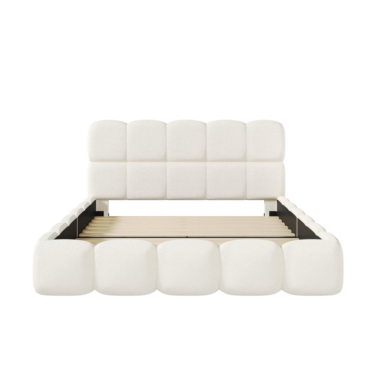 POLSTERBETT Weiß Bouclé 160x200 Lattenrost Kopfteil - Weiß, Leder (160/200cm) - FLIEKS