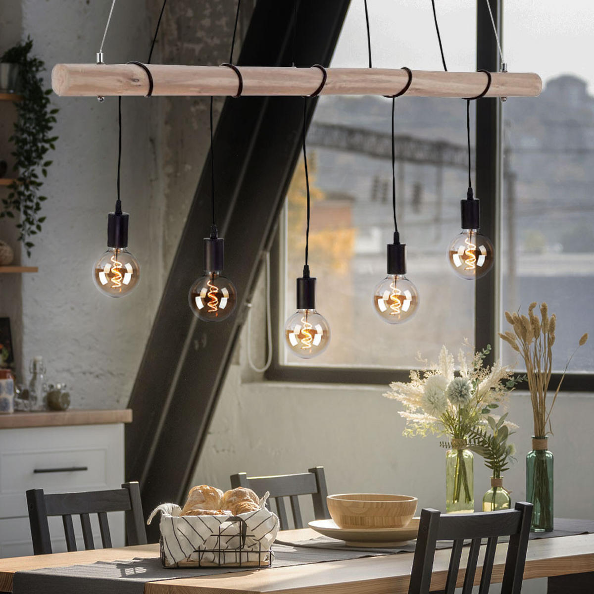 LED HÄNGELEUCHTE Holzbalken Schwarz - Schwarz, Holz (120/8/120cm)