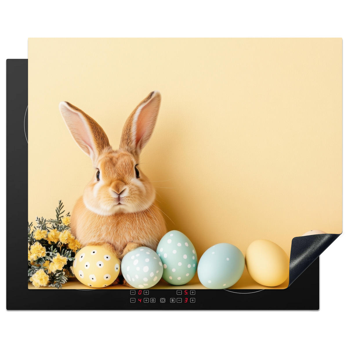 HERDABDECKPLATTE Eier - Kaninchen - Pastellfarbtöne Herdabdeckung Induktionsfeld 65x52 cm - Hellgelb, Kunststoff (65/52/0.2cm) - MuchoWow