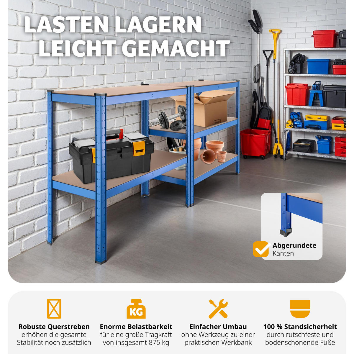 SCHWERLASTREGAL ,90,5 x 40,5 x 180,5 cm,blau - Blau, Metall (40.5/180.5/90.5cm) - tectake