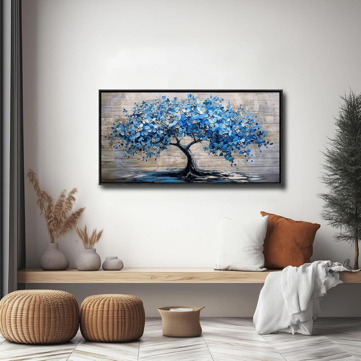 LEINWANDBILD Blühender Baum Schwarz 120 x 60 cm - Blau, Papier (60/0.5cm)