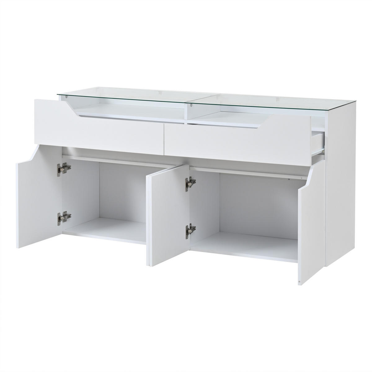 KOMODA 140/140/70 cm v bílé barvě z MDF se skleněnou deskou a zásuvkami - bílá, kompozitní dřevo/sklo (140/70/40cm) - CHICFURN