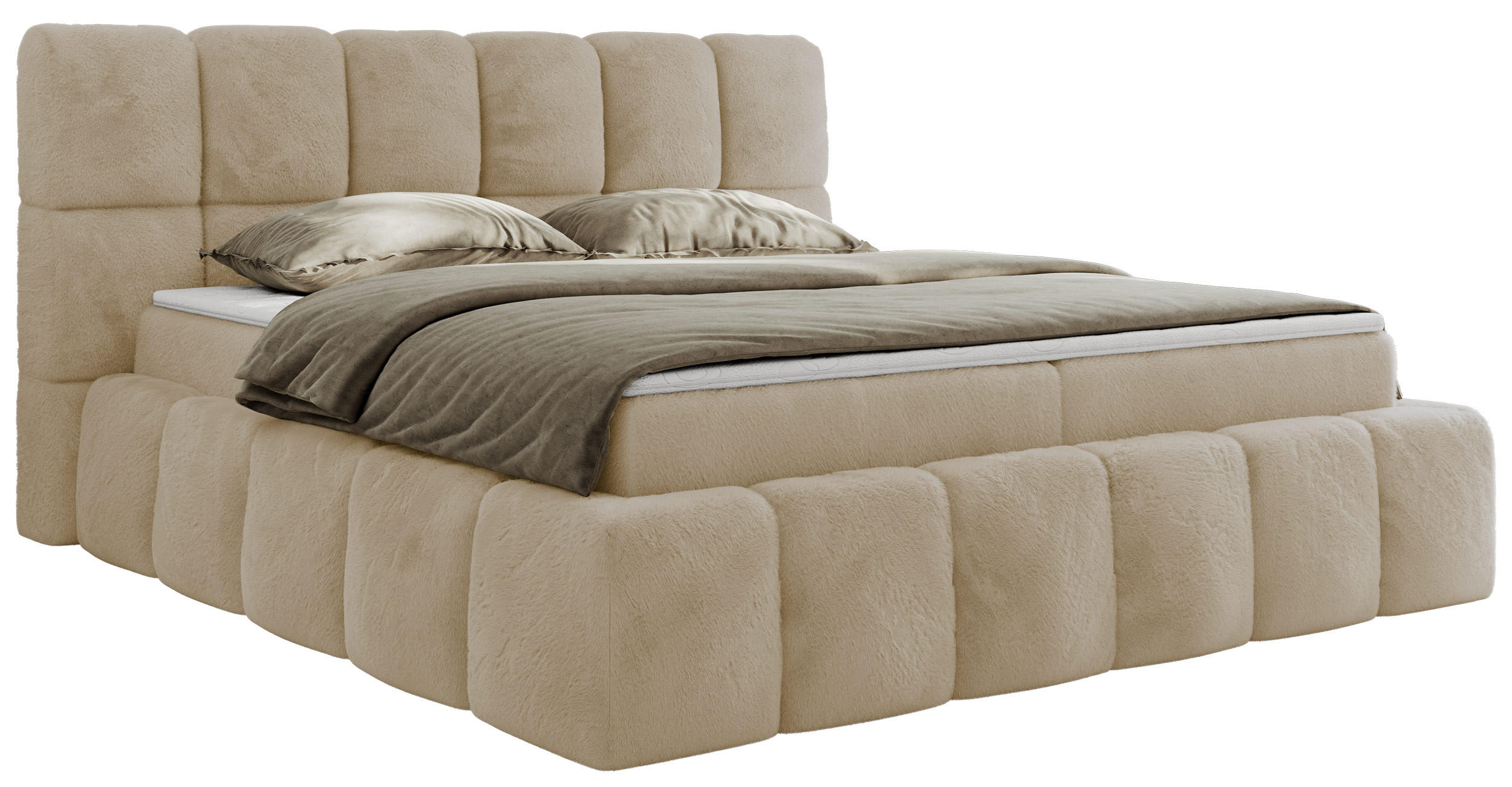 BOXBETT NIRA 140/200 - Creme Plüsch - H3 - Creme, Holz/Textil (140/200cm) - MKS