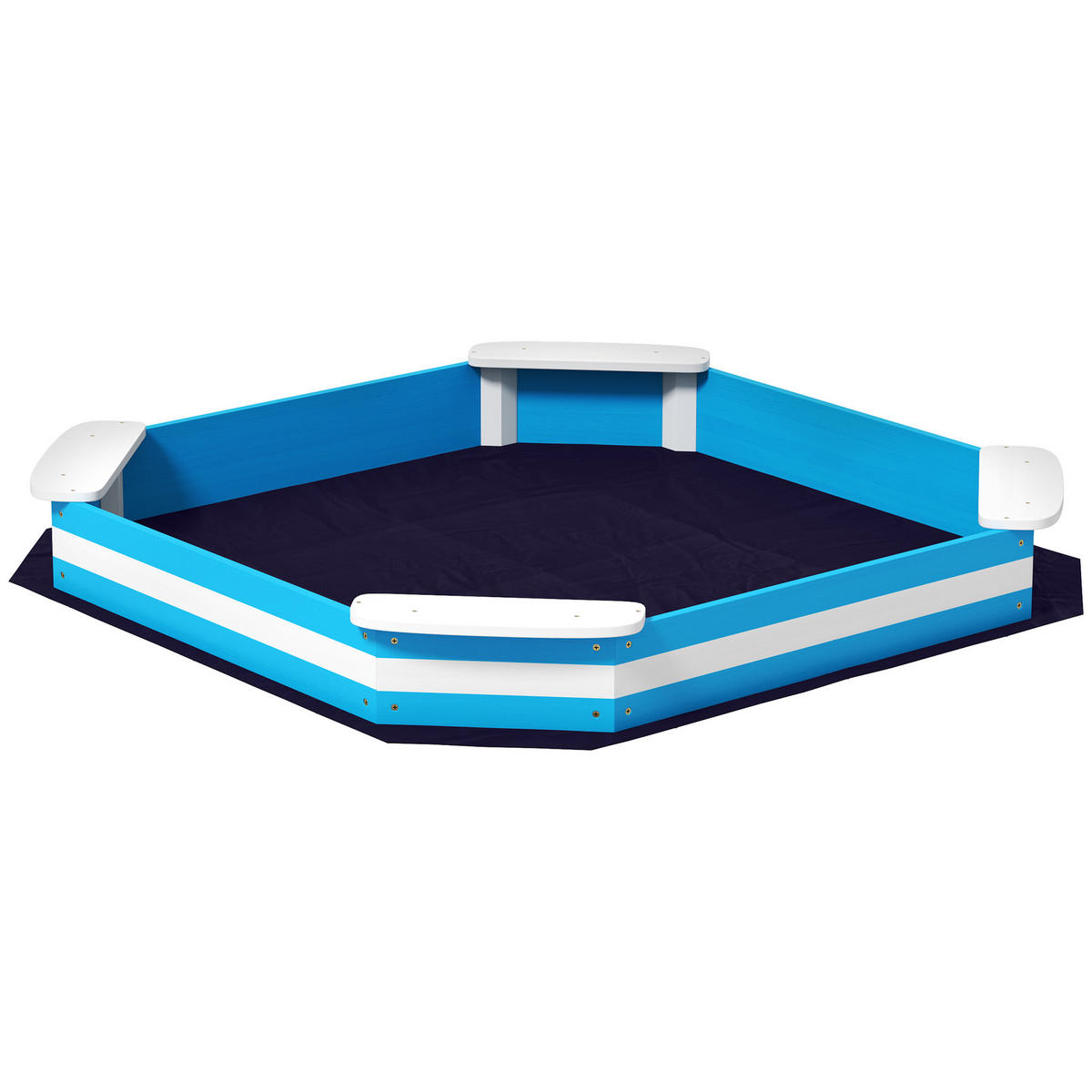 SANDKASTEN 133 x 108 cm Sandkiste aus Holz Sandbox mit Sitzbank Blau - Blau, Holz (133/133/16cm) - AIYAPLAY