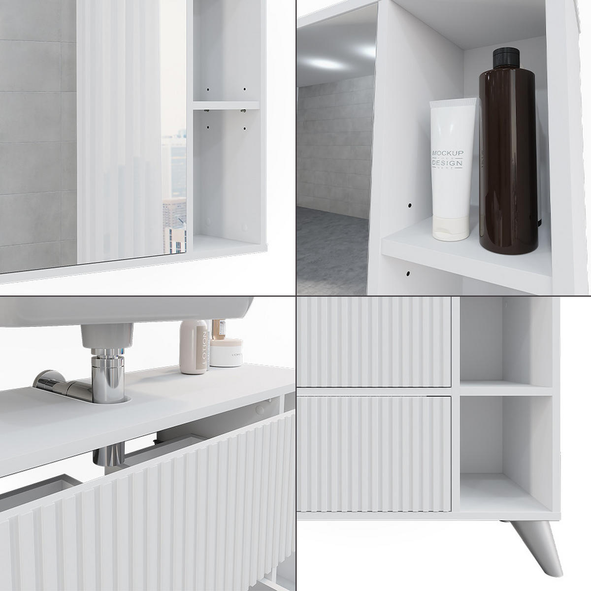 BADMÖBEL-SET Leano Weiß 80 cm, Set 1 - Weiß, Holzwerkstoff (80/62/30cm) - Vicco