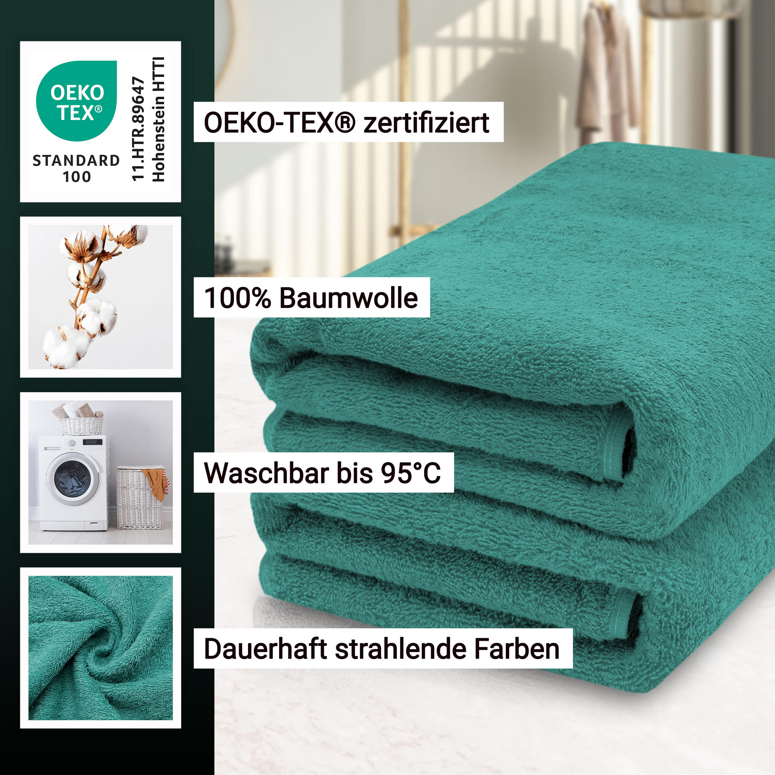 SAUNATUCH, 2er-Set, 70x200 cm, 100% Baumwolle, Grün - Türkis, Textil (70/200cm) - Zollner