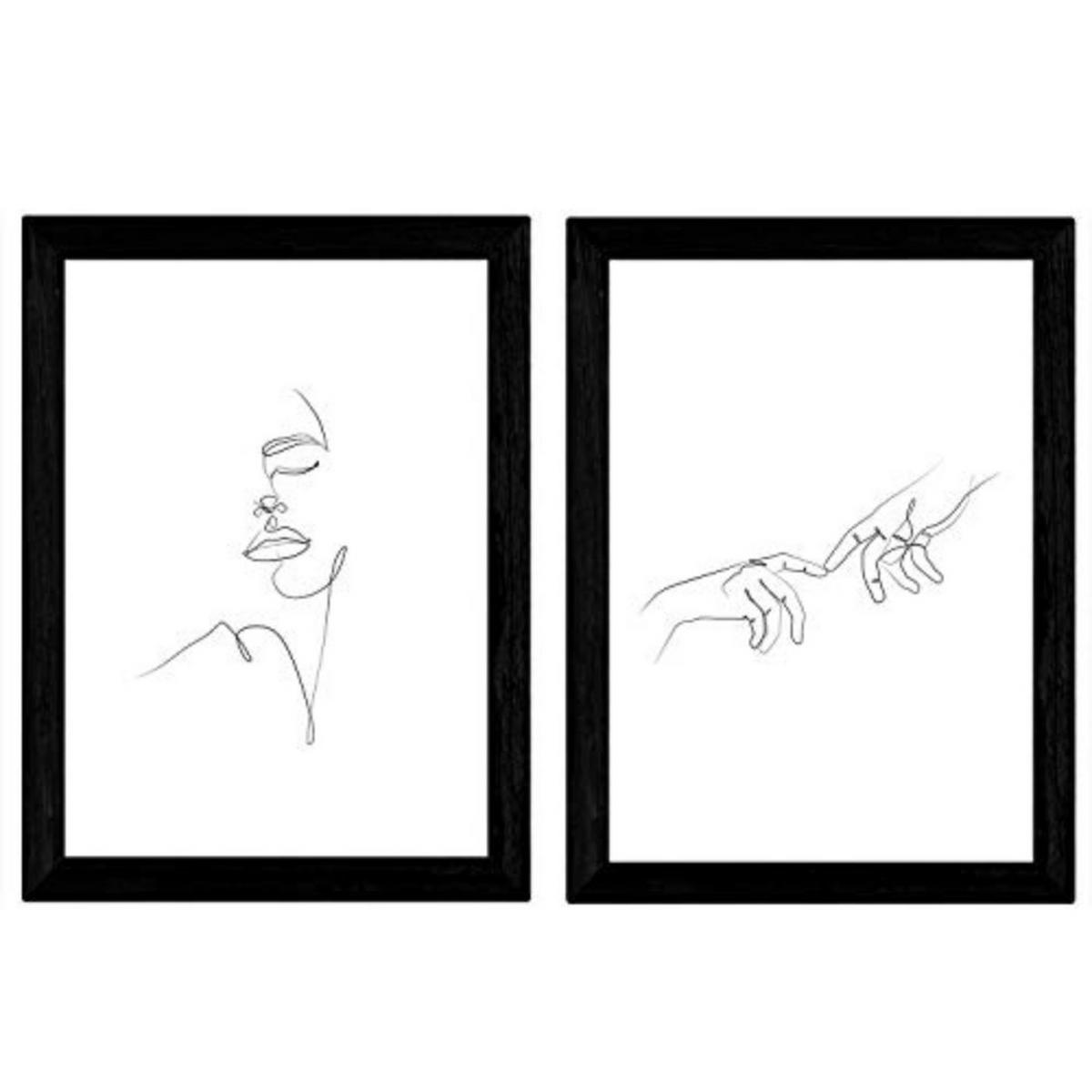 POSTER Set Mit 2 Single-Line Mann & Frau Gesicht A3 Schwarzer Rahmen - Schwarz, Papier (29.7/5/42cm) - Nacnic