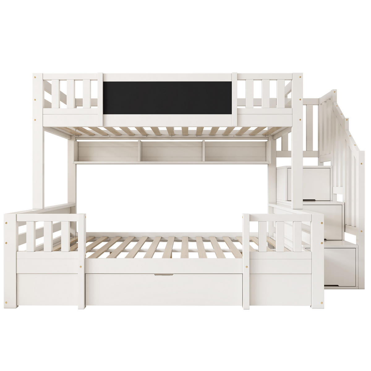 ETAGENBETT 90/200 & 140/200 cm mit Kreidetafel, Leiterschrank und Schubladen aus Massivholz, Weiß - Weiß, Holzwerkstoff (90/200cm) - Redom