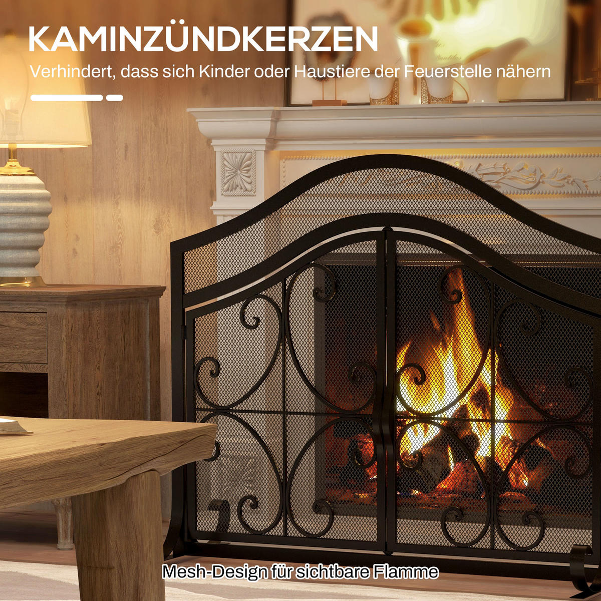 KAMINSCHUTZGITTER, Kamingitter mit magnetischen Türen, 105 x 80,5 cm, Schwarz - Schwarz, Metall (40/80.5/105cm) - HOMCOM