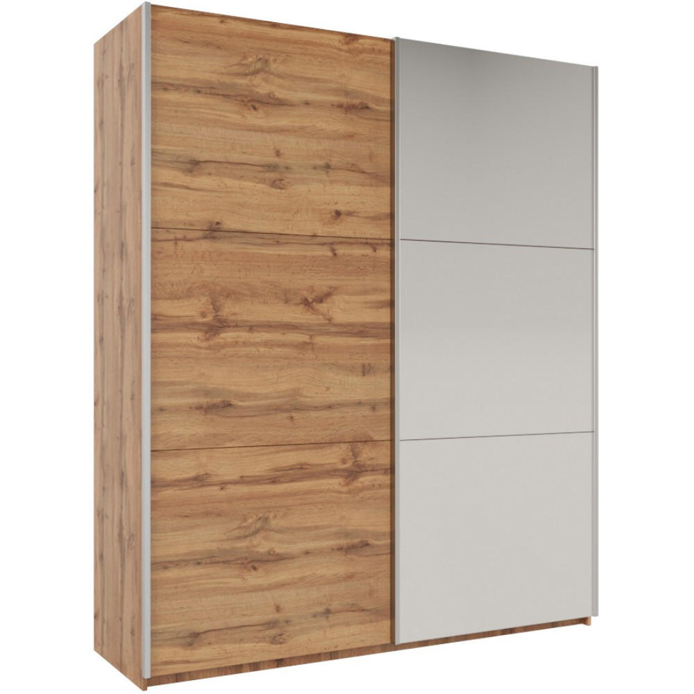 SCHWEBETÜRENSCHRANK Rossa mit 2 Türen und Spiegel, 200 cm, eiche Wotan - Eiche Wotan, Holzwerkstoff (200/244/65cm) - Beautysofa