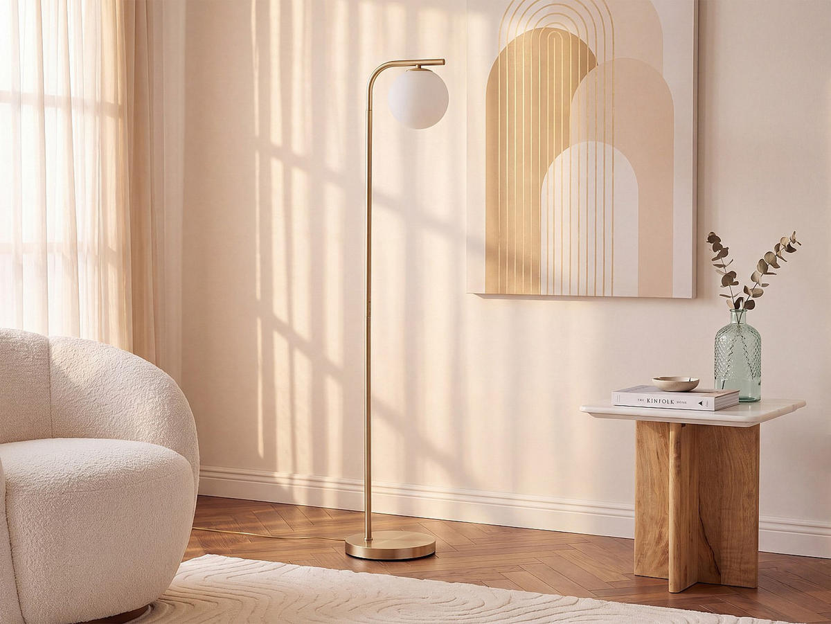STEHLAMPE - 28 cm x 25 cm - metall - weiß, goldfarben Sofia - Weiß, Metall (25/28/150cm) - Vente-Unique