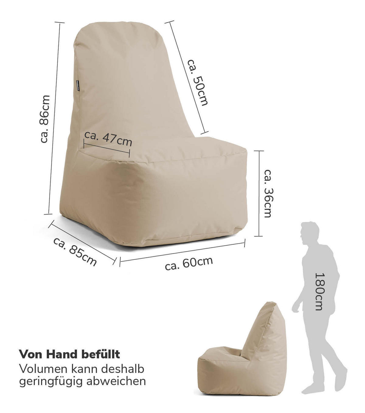 SITZSACK mit Hülle Der Däumchendreher - Beige, Textil (60/86/85cm) - Mokebo