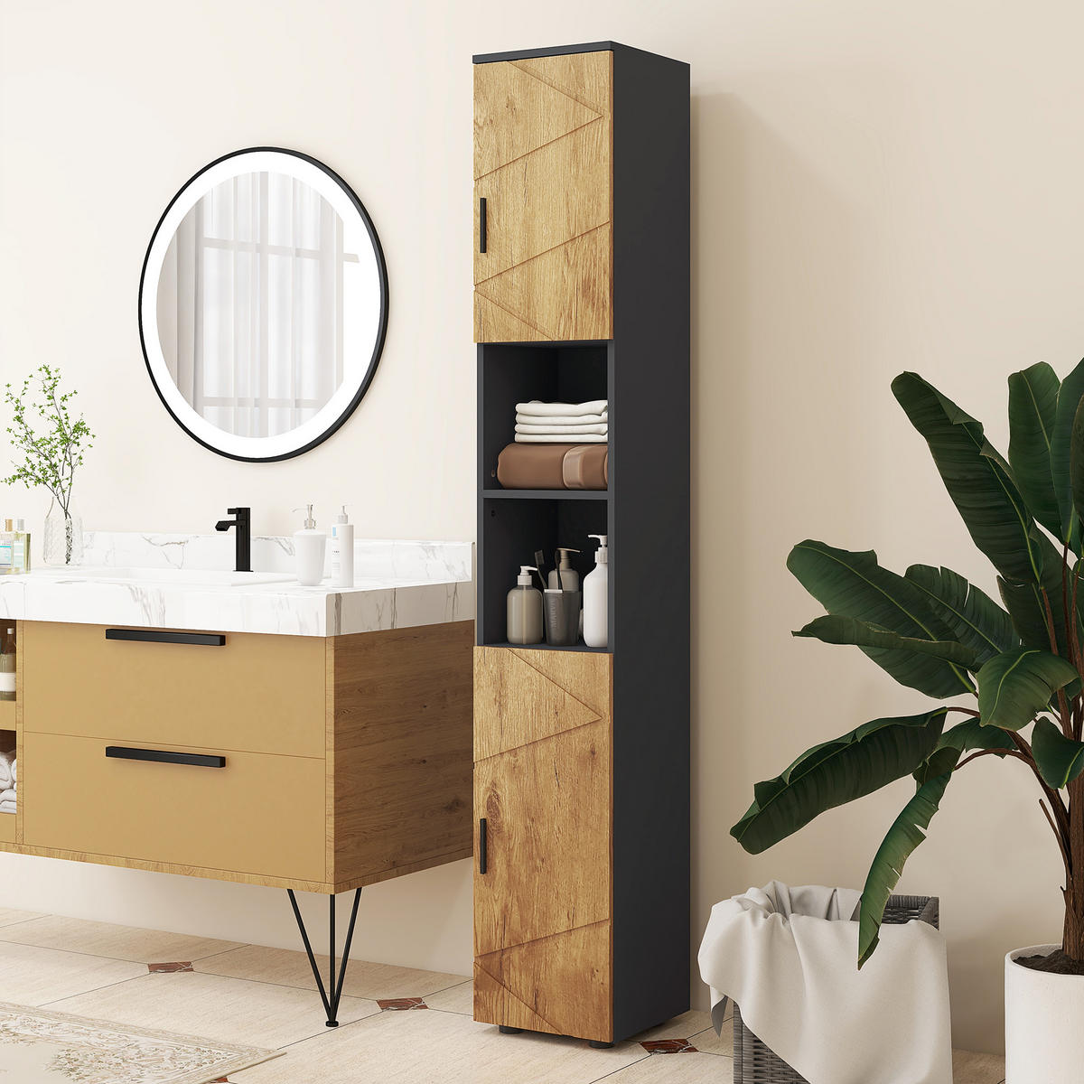 HOCHSCHRANK DE-12388 30/30/183 cm Dunkelgrau Eiche - Eichefarben, Holzwerkstoff (30/183/30cm) - ComfortXL
