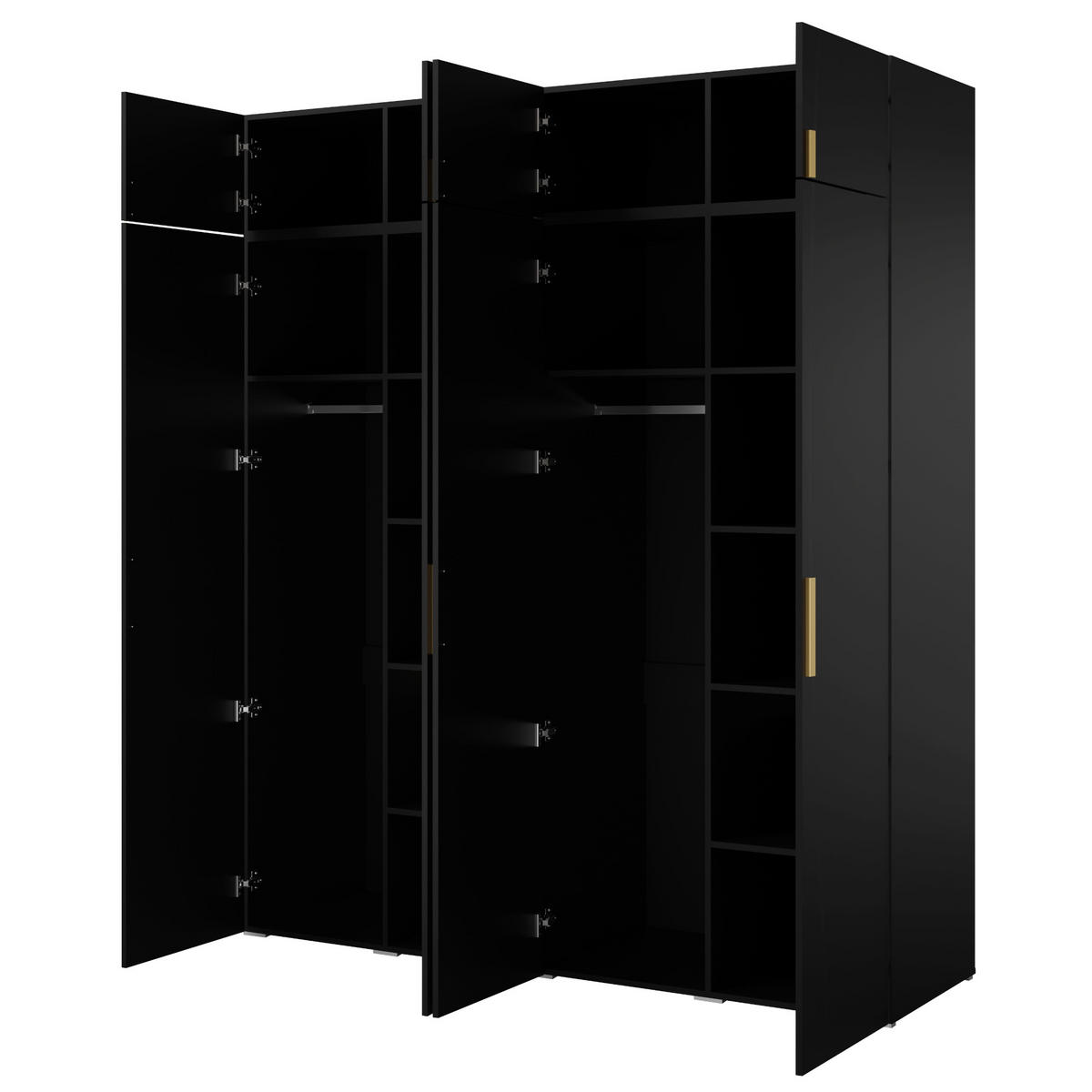 DREHTÜRENSCHRANK mit Aufsatz Napoli 4D 200 Schwarz (schwarzer oder goldener Griff) - Silberfarben/Schwarz, Holzwerkstoff/Kunststoff (200/35/60cm) - mzm24