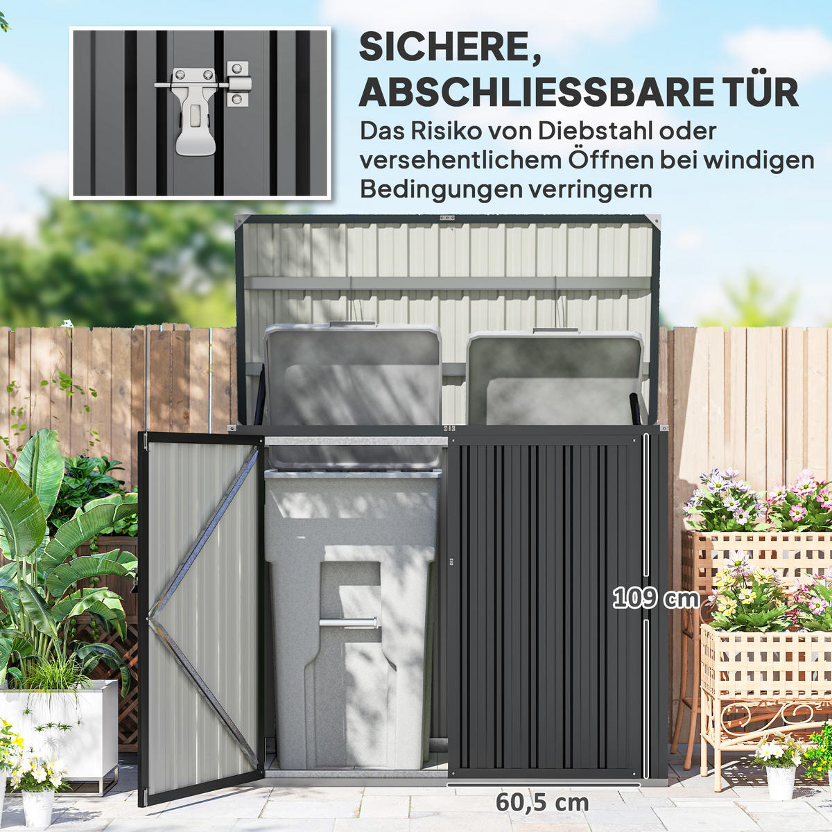 MÜLLTONNENBOX abschließbar Dunkelgrau 150/80/115 cm - Dunkelgrau, Metall (80/117/150cm) - Outsunny