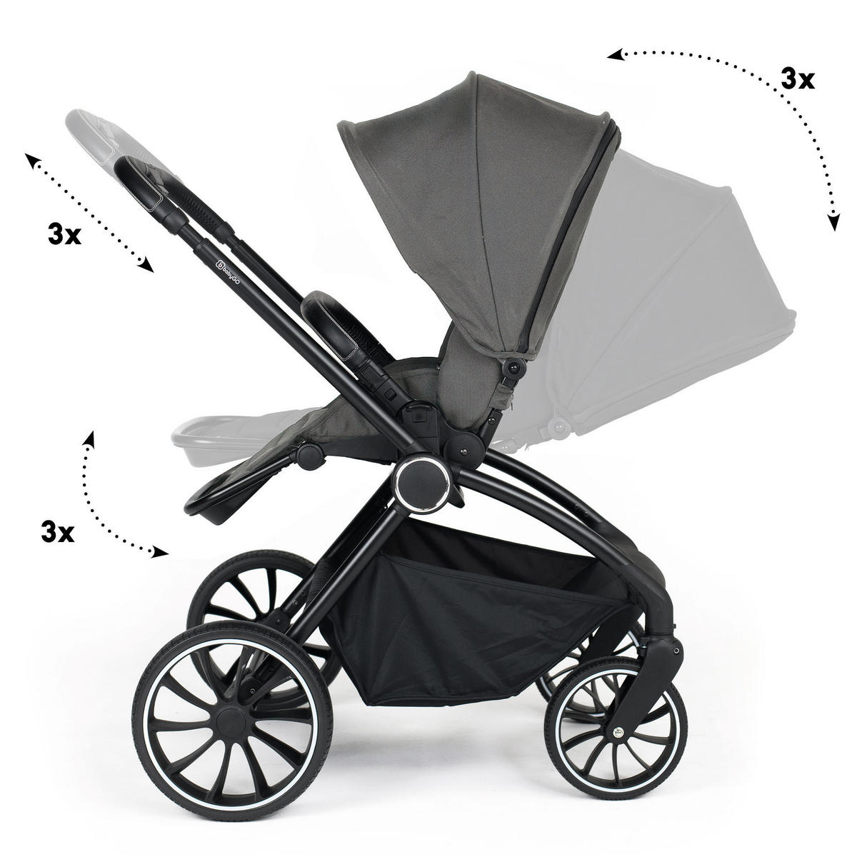 KOMBIKINDERWAGEN Harmony 3in1, grau - Grau, Metall (59/97cm) - BabyGo