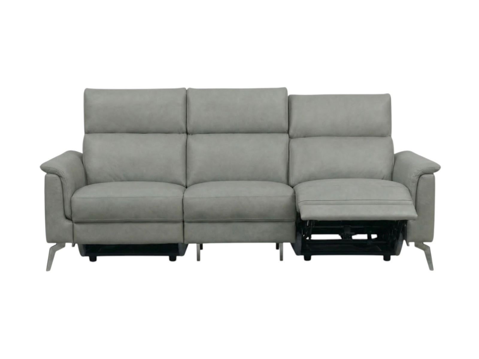 3-SITZER Sofa Borea Echtleder mit 1 x Relaxfunktion Perlgrau - Hellgrau, Leder/Metall (220/102/98cm)
