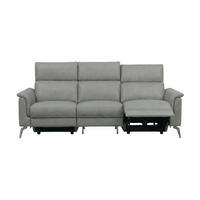 3-SITZER Sofa Borea Echtleder mit 1 x Relaxfunktion Perlgrau - Hellgrau, Leder/Metall (220/102/98cm)