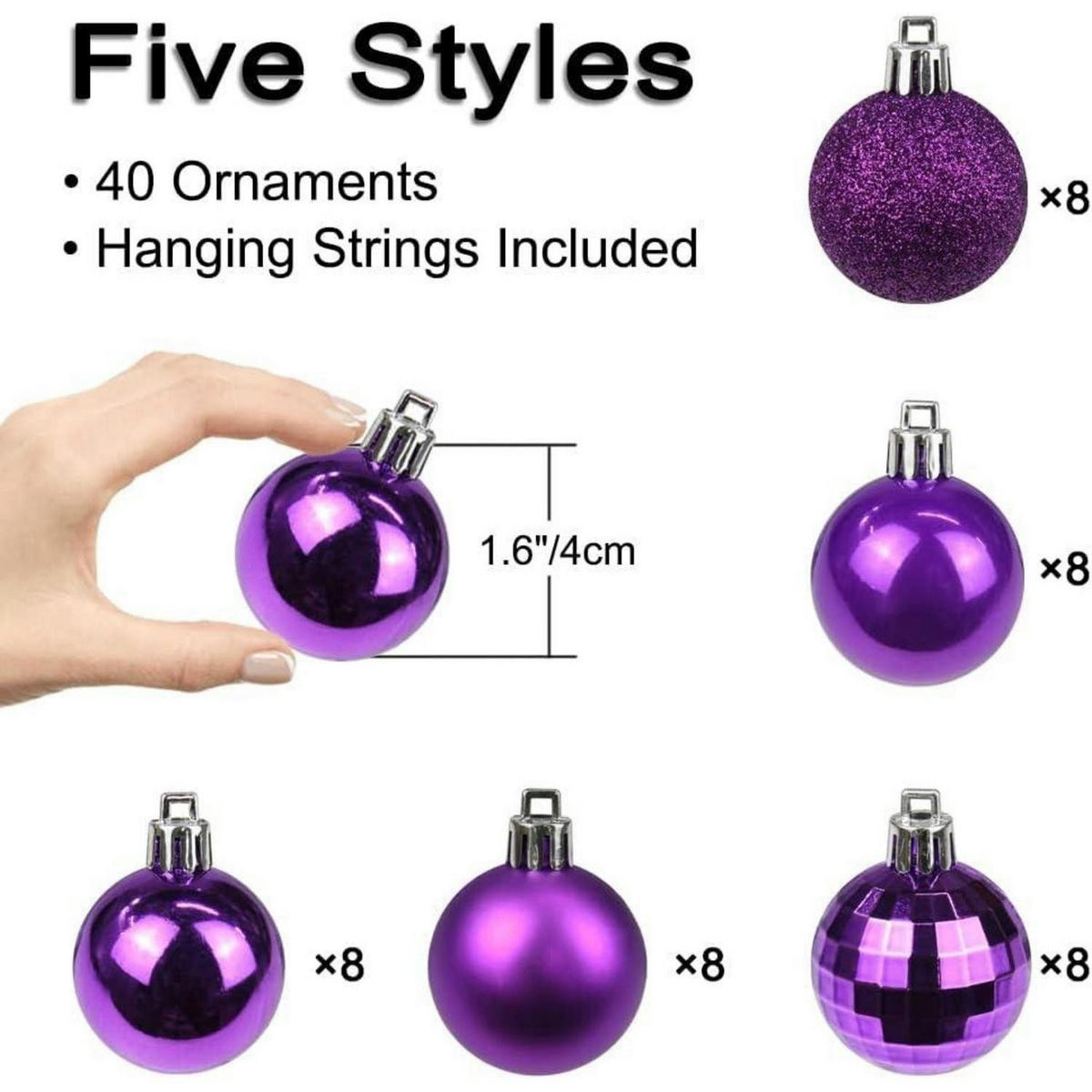 WEIHNACHTSKUGELN 40 Stück 4 cm bruchsicher Kunststoff Lila - Multicolor, Kunststoff (4/4/4cm)
