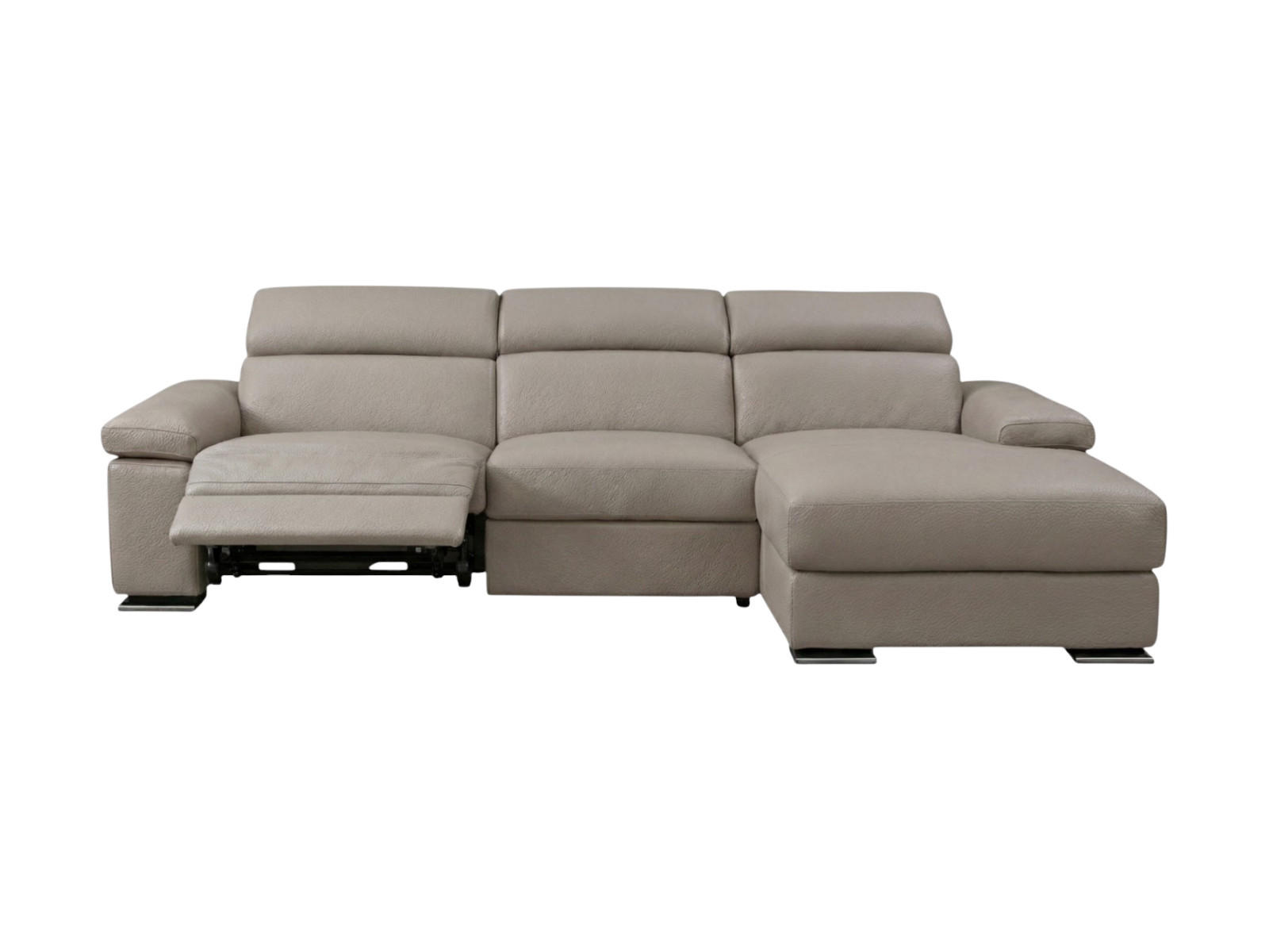 ECKSOFA Plutone Echtleder mit 1 x Relaxfunktion Greige - Greige, Leder/Metall (165/286cm)