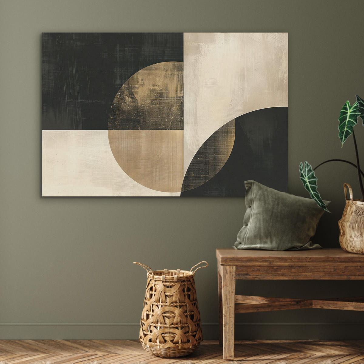 AKUSTIKBILD Abstrakt - Geometrische Formen - Schwarz - Gold Akustikpaneele 90x60 cm - Ecru, Kunststoff (90/60/0.9cm) - MuchoWow