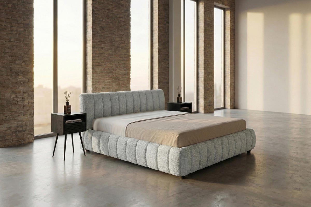 POLSTERBETT ALIOTTA Grau Bouclé - Grau, Textil (160/200cm) - KAWOLA