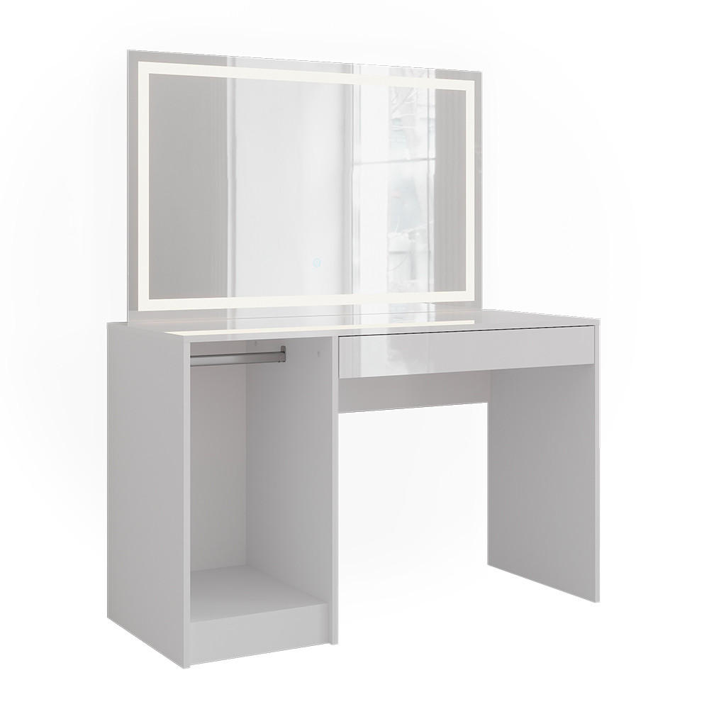 SCHMINKTISCH Sherry Weiß/Weiß Hochglanz 119.8 cm mit LED-Spiegel - Weiß Hochglanz, Holzwerkstoff (119.8/76/50.1cm) - Vicco