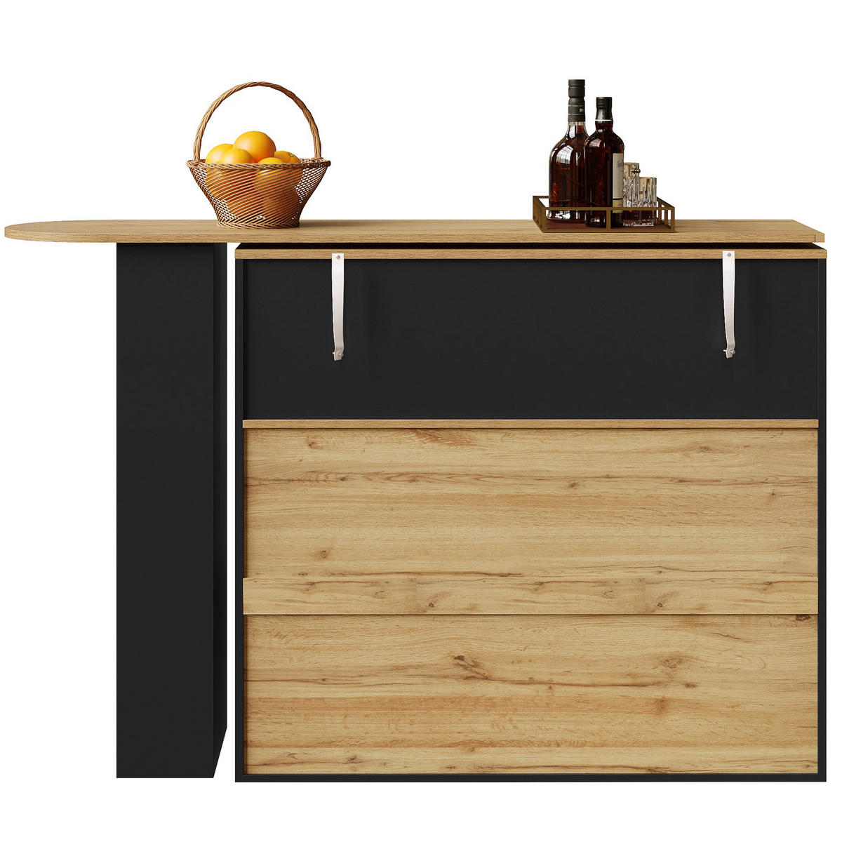 STEHTISCH 138-204/39/104 cm drehbar mit Regal und 2 Schubladen - Schwarz, Holzwerkstoff (39/204/104cm) - BEAOK