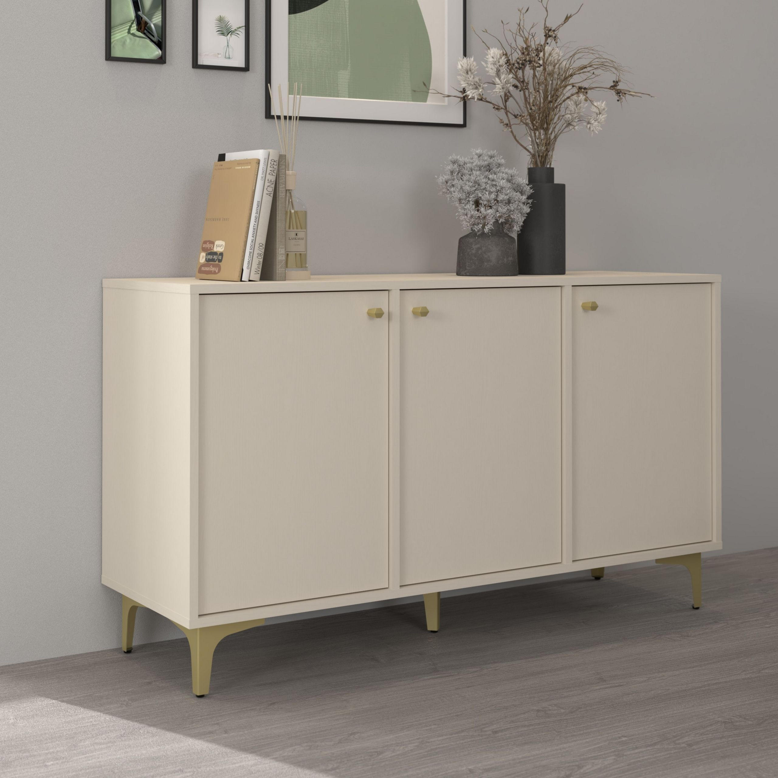 KOMMODE TORINO 125/72/41 cm mit 3 Türen Beige - Beige, Holzwerkstoff (125/72/41cm) - MASSENO