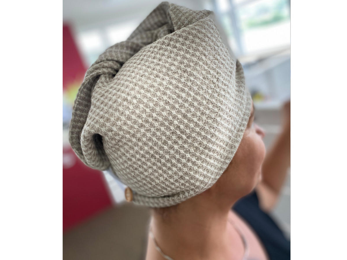 HAARTURBAN Leinen-Waffelpique One Size - Beige/Naturfarben, Textil (24/24/70cm) - beties Heimtextil