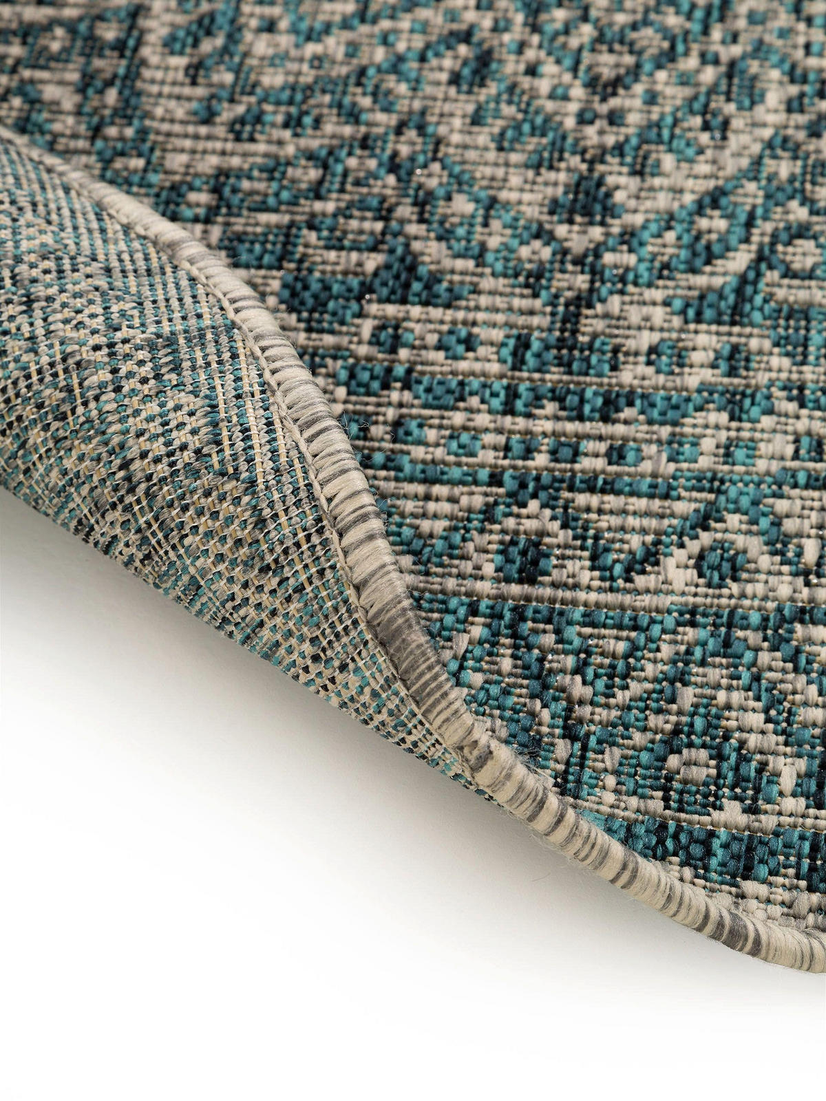 OUTDOORTEPPICH rund Cleo Beige/Blau ø 150 cm rund - Beige, Textil (150/150cm) - benuta Nest