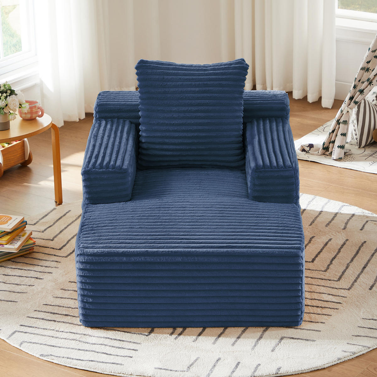CHAISELONGUE aus Cord Blau ohne Montage - Blau, Kunststoff (81.03/49.78/116.84cm) - Meubliv