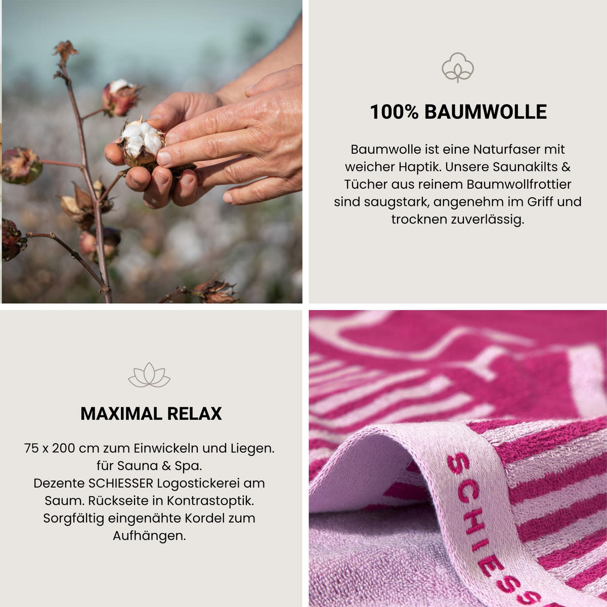 SAUNATUCH Rom - 75x200 cm - Fuchsia - Violett, Textil (75/200cm) - SCHIESSER