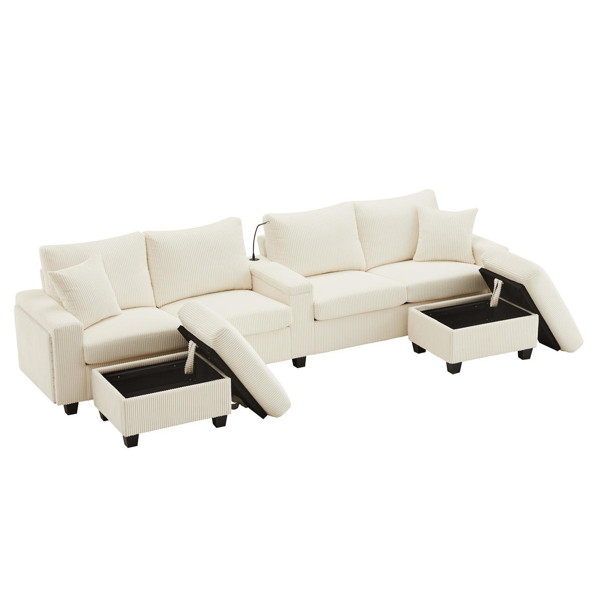 WOHNLANDSCHAFT DE-33399 U-Form mit LED und 2 Hockern Beige - Beige, Metall (334/81/128.5cm) - ComfortXL