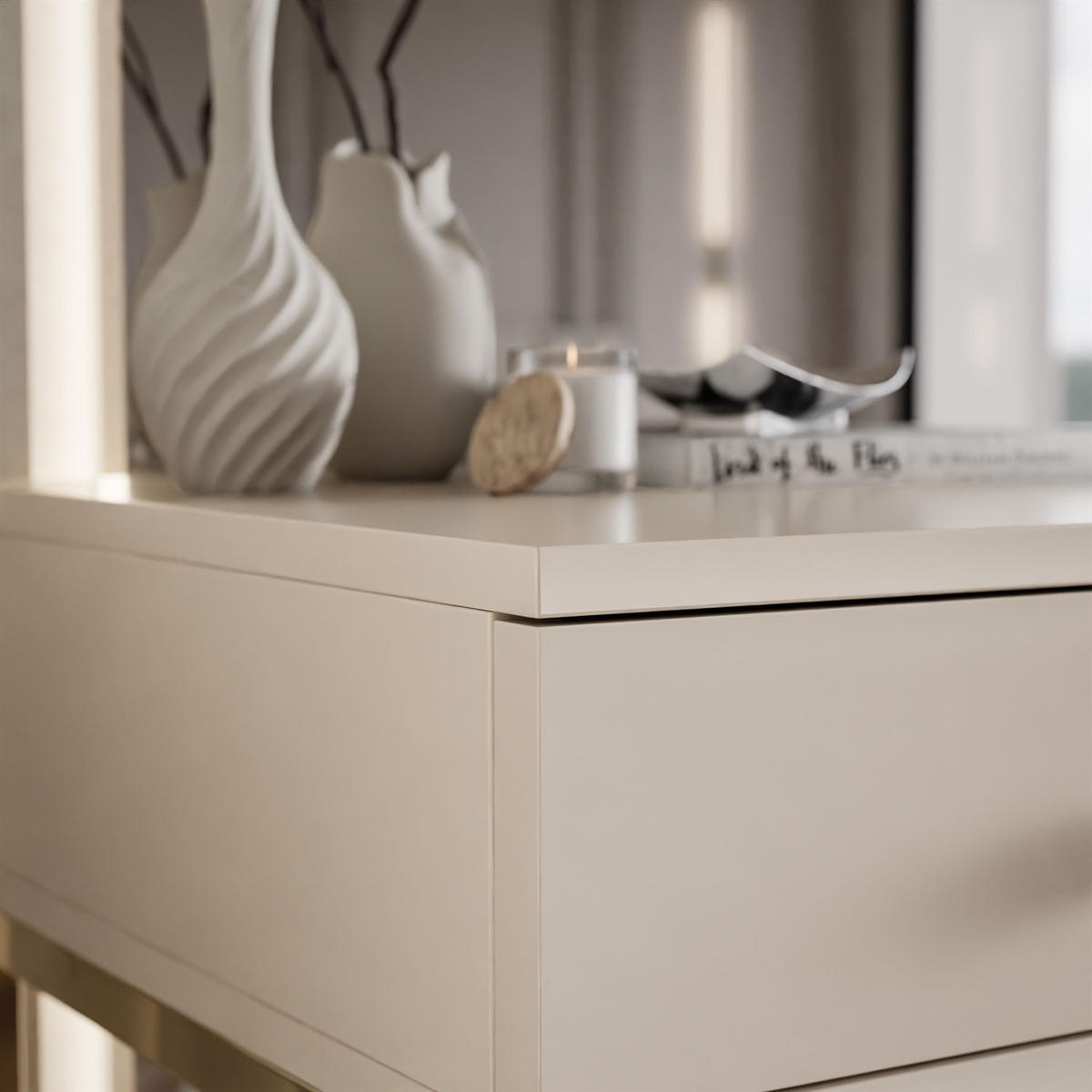 KONSOLE Glamour auf goldchrom Gestell mit Kristallgriff - Kaschmir/Transparent, Holzwerkstoff (100/81/42cm) - Lookway