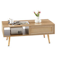 COUCHTISCH 105/55/40 cm in Natur aus MDF mit Rattan-Schiebetür - Braun, Holzwerkstoff (105/55/40cm) - OKMYHOME