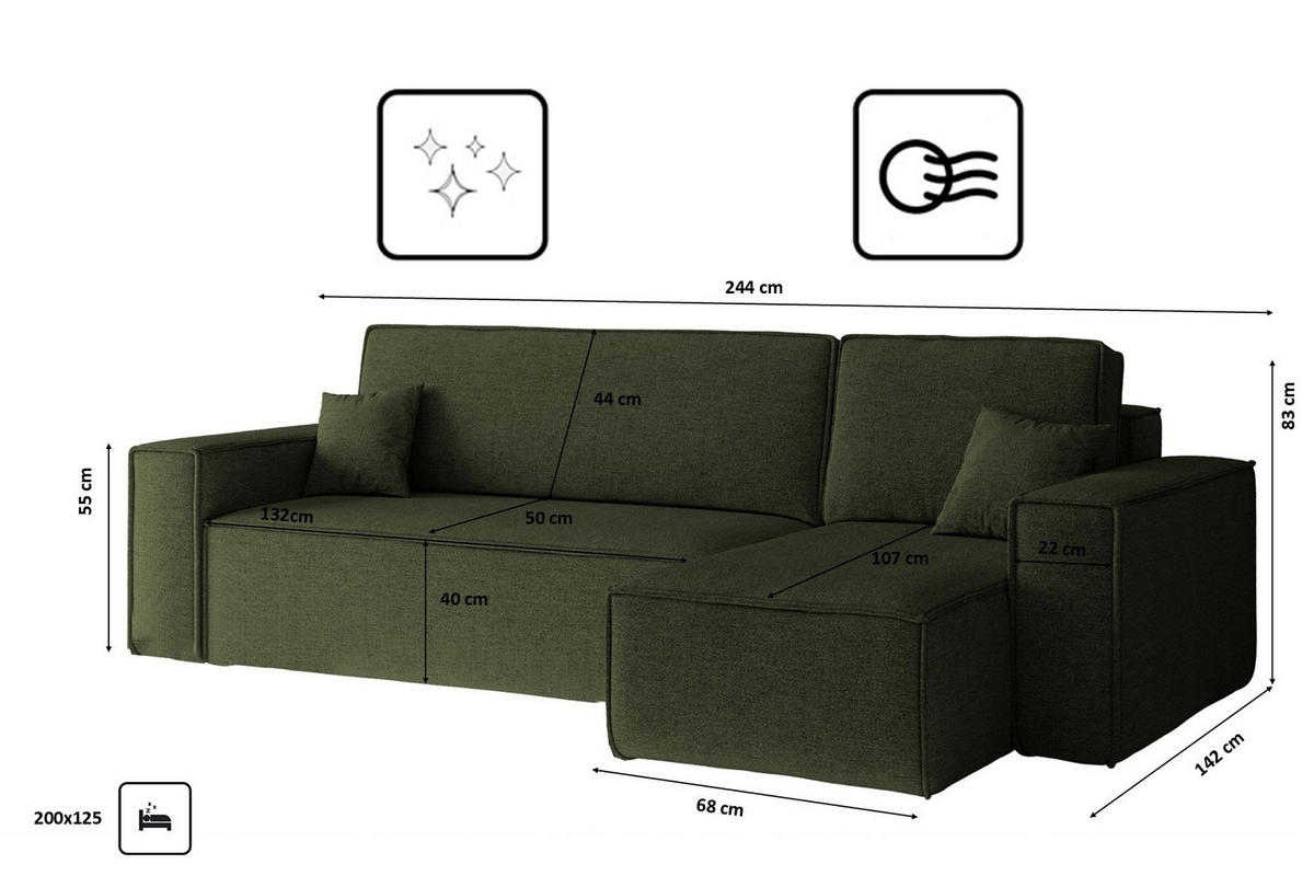 ECKSOFA, Best L-Form, Stoff Neve, Grün, Rechts - Grün, Holz (244/142cm) - Kaiser Möbel