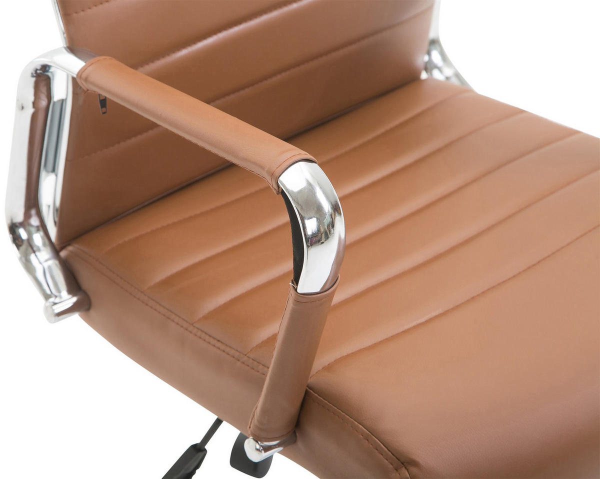 DREHSTUHL Lederlook hellbraun - Chromfarben/Hellbraun, Textil/Metall (58/105/66cm) - CLP