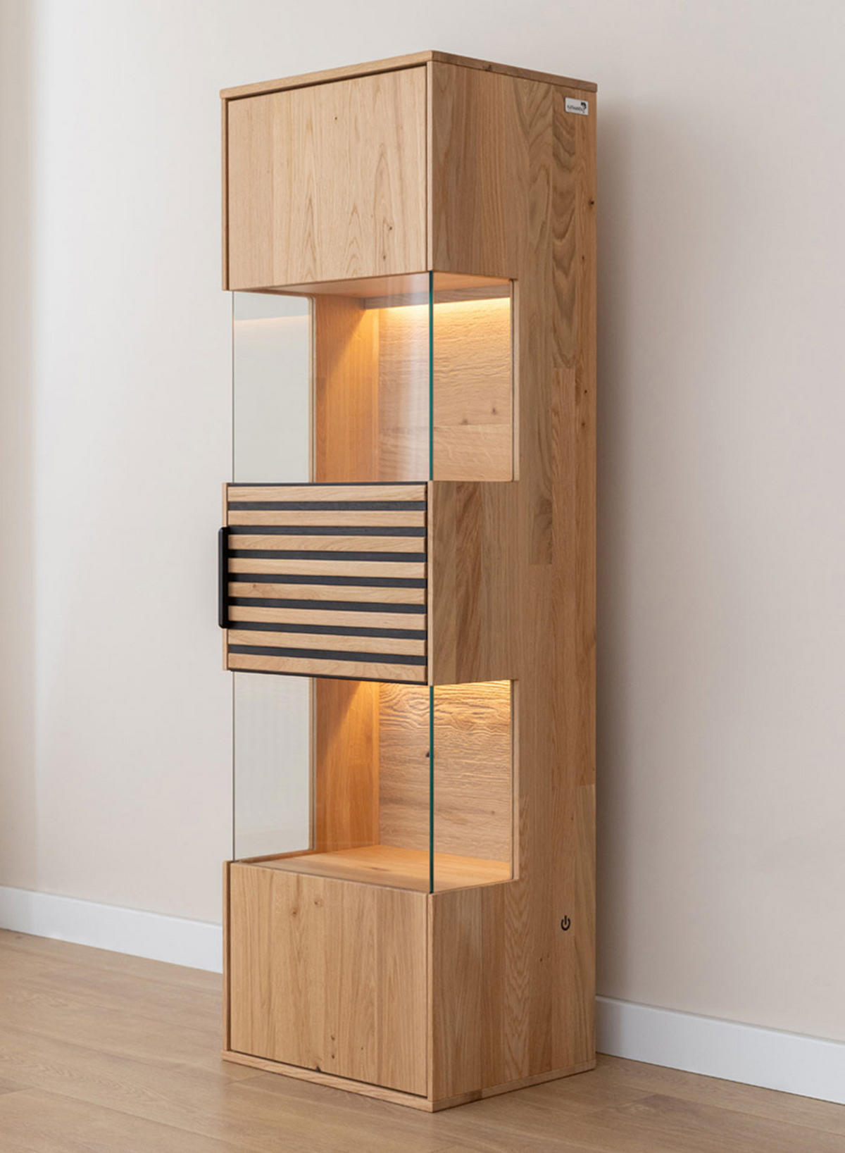 HÄNGEVITRINE Tirano Eiche Natur / Lamellen schwarz 43 / 33 / 142cm - Eichefarben/Multicolor, Holz (43/142/33cm) - Feldmann-Wohnen