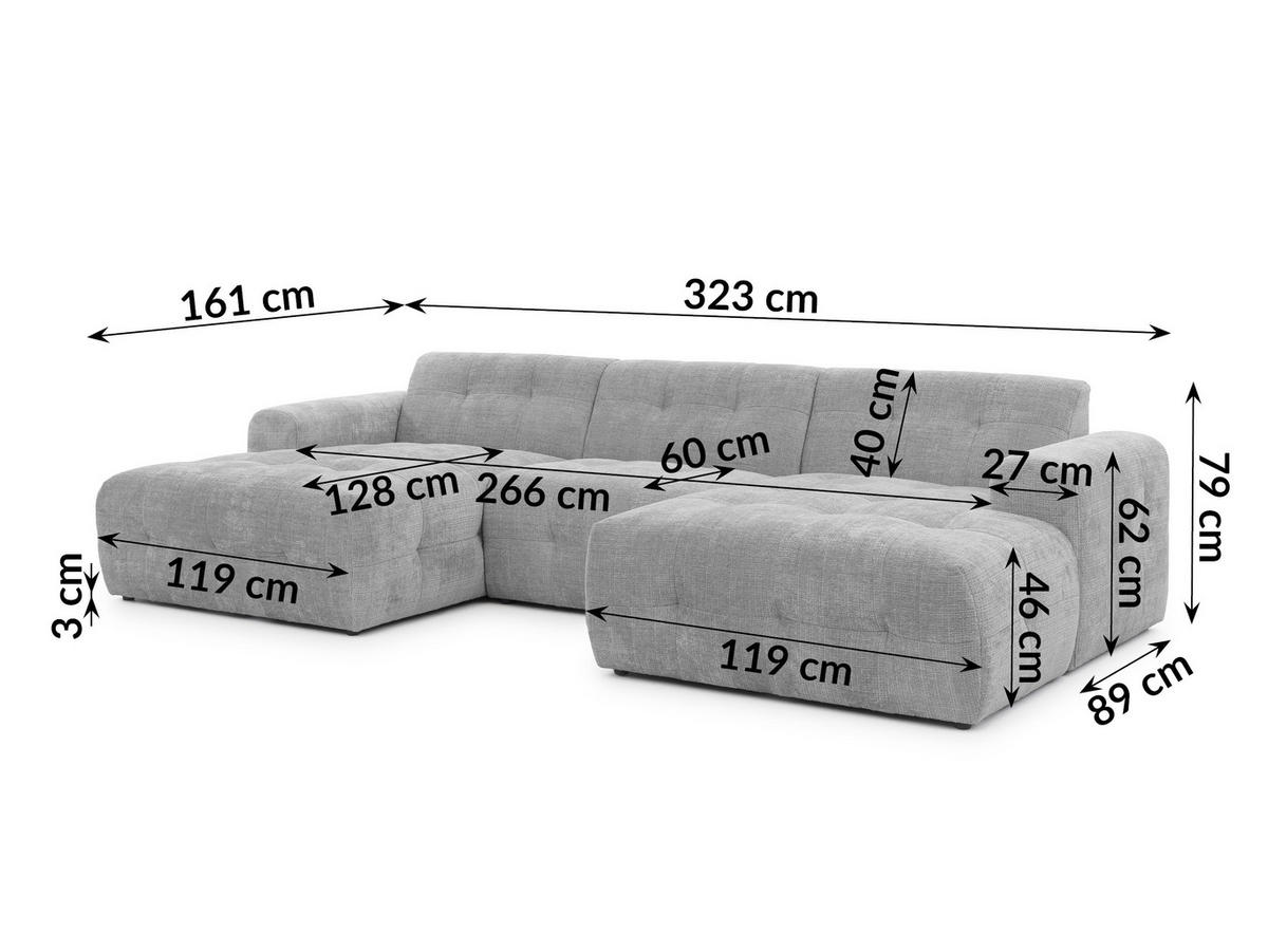 WOHNLANDSCHAFT Kozy im Bumpy-Design mit fester Rückenlehne aus weichem Hellgrau Chenille-Stoff - Hellgrau/Schwarz, Holz/Kunststoff (323/79/161cm) - S-Style Möbel