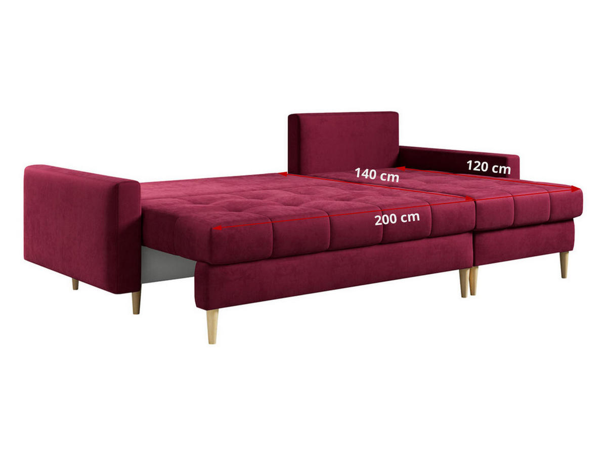 ECKSOFA Astra Rot Velvet - Rot/Braun, Holz/Textil (220/140cm) - MKS