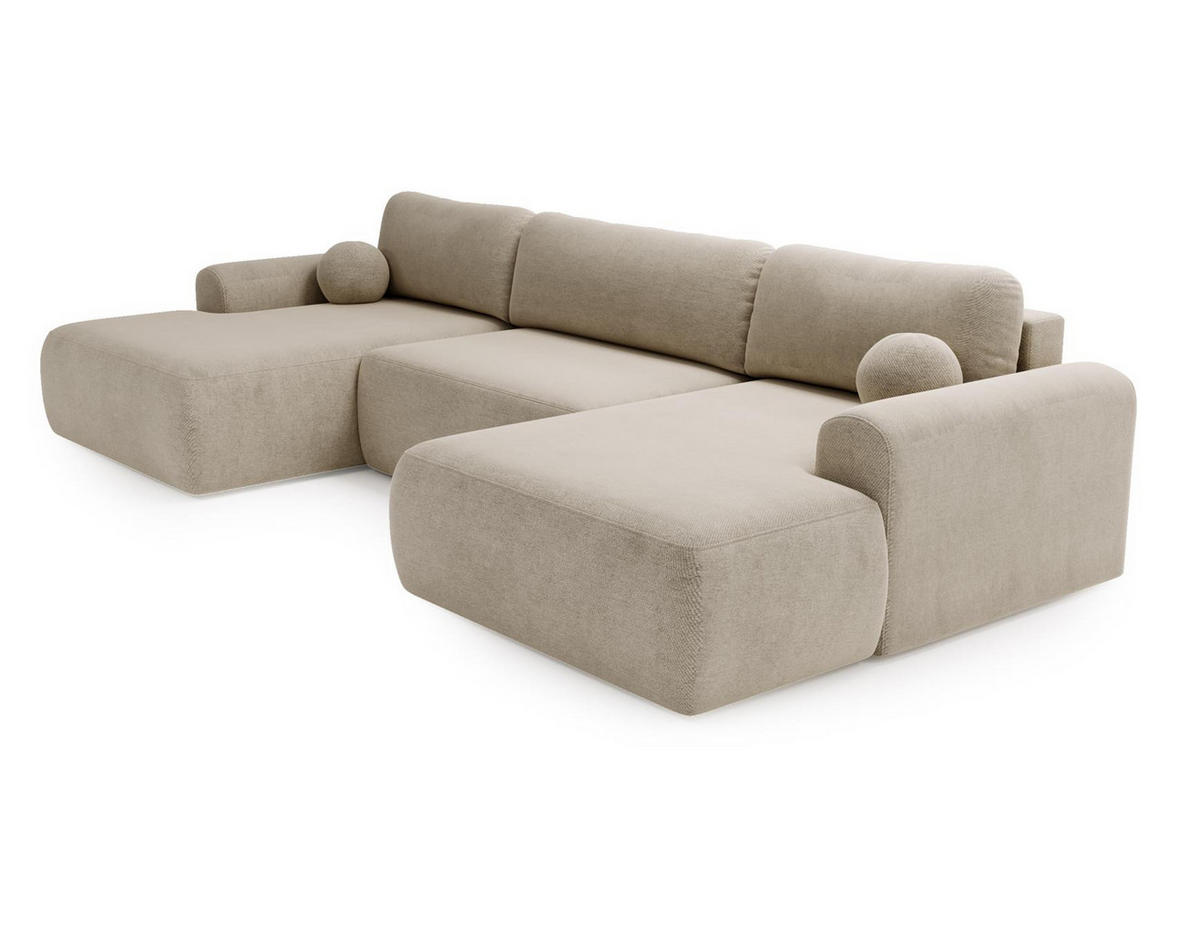 WOHNLANDSCHAFT Aurora Beige, mit Schlaffunktion in Vena Stoff - Beige, Holzwerkstoff/Textil (344/92/177cm) - Bettso