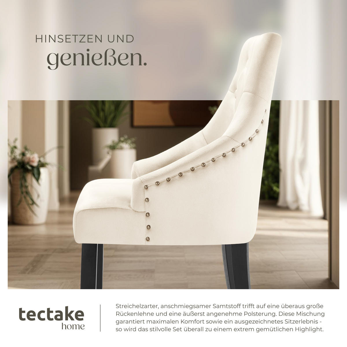 ESSZIMMERSTUHL 6er Set Everdeen,52 x 57 x 91 cm,creme/schwarz - Creme/Schwarz, Holz (52/91/57cm) - tectake