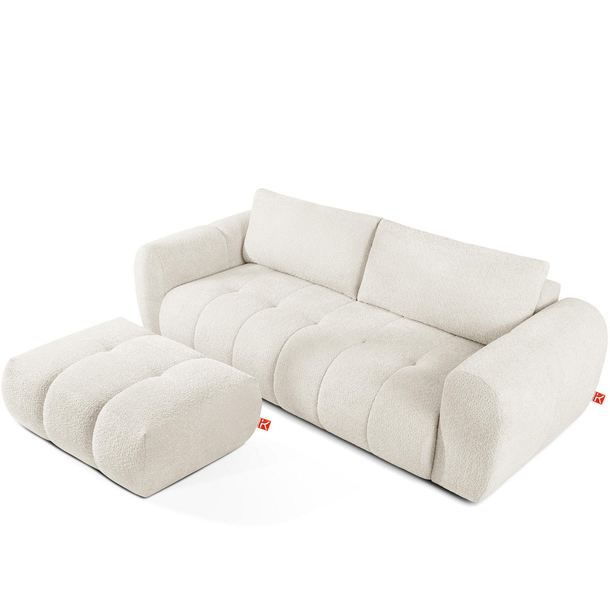 POUF LIRA, Weiß, Bouclé - Weiß, Holz/Holzwerkstoff (96/43/50cm) - KONSIMO®