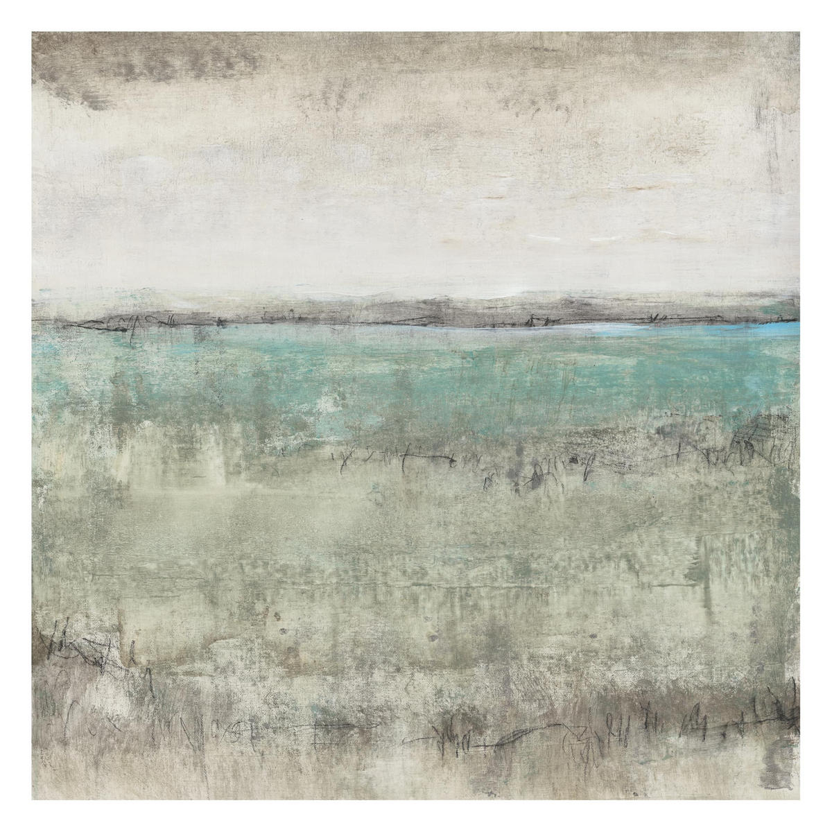 FOTOTAPETE Horizont über Türkis I 288/288 cm - Türkis, Papier (288/288cm) - Bilderwelten