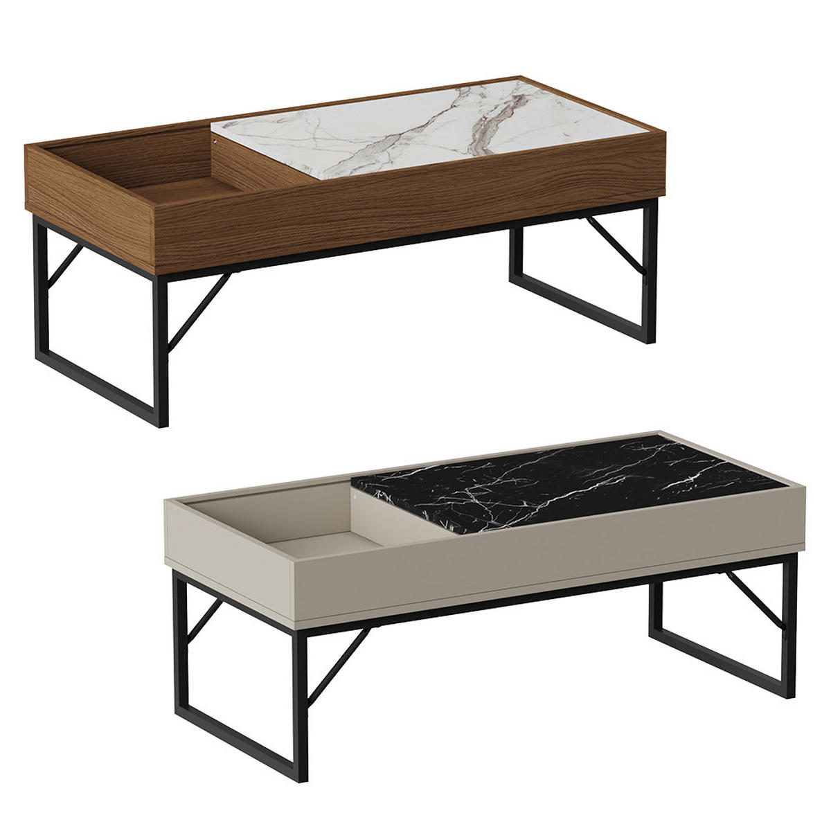 COUCHTISCH Lunero Creme-Weiß 105 x 50 cm - Weiß Hochglanz/Creme, Holzwerkstoff (50/105/40cm) - Vicco