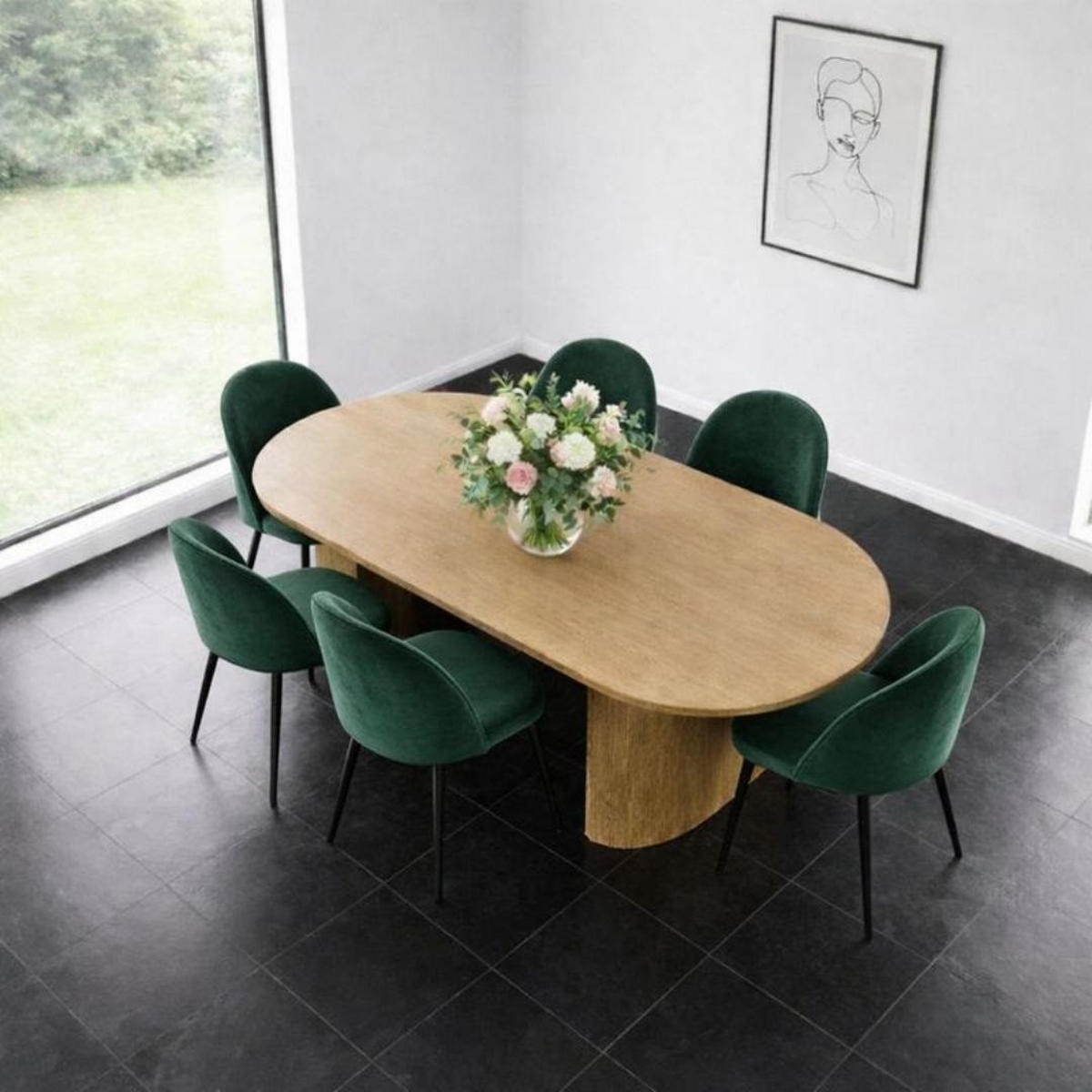 ESSGRUPPE 7-TLG. Kyoto Naturfarben, Grün - Naturfarben/Grün, Holzwerkstoff/Textil (210/75/100cm) - ebuy24